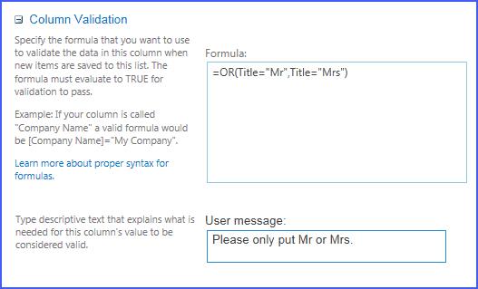 sharepoint-sarakkeen validointi useita ehtoja