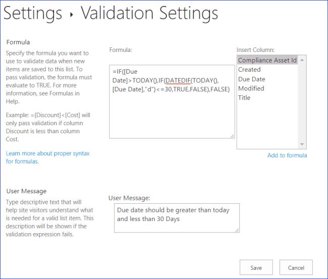 SharePoint-kolumnvalidering: Validering av startdatum och slutdatum