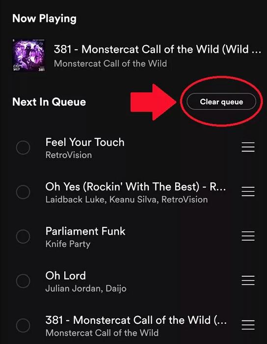 Rensa kö på Spotify Mobile