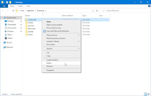 odstranit roamingovou složku minecraft