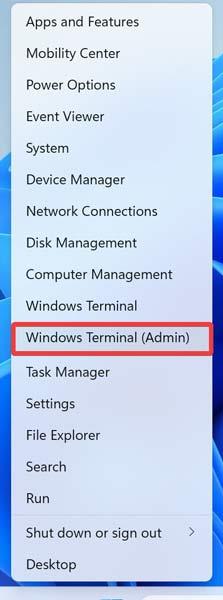 Öppna "Windows Terminal" från WinX-menyn.