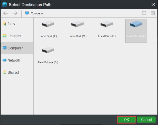 choose a backup destination