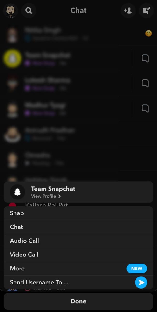 Snapchatin chat-asetukset