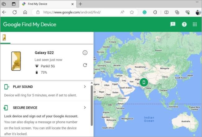 Google Find My Device-nettstedet