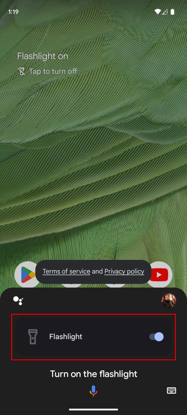 Använda röstkommandon för Google Assistant för att tända ficklampan (2)