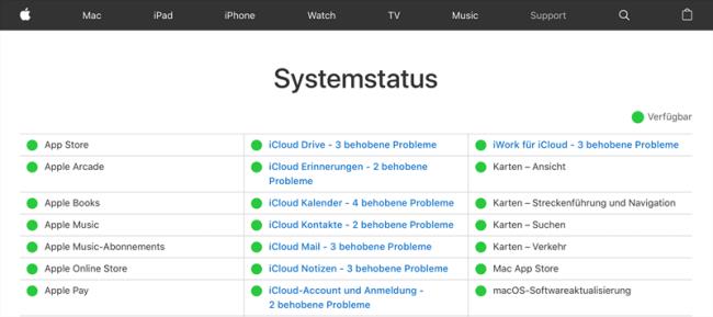 sjekk Apples systemstatus