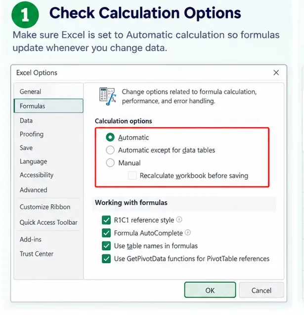 Az Excel képletek nem számolnak automatikusan? Javítsd meg 3 egyszerű lépésben