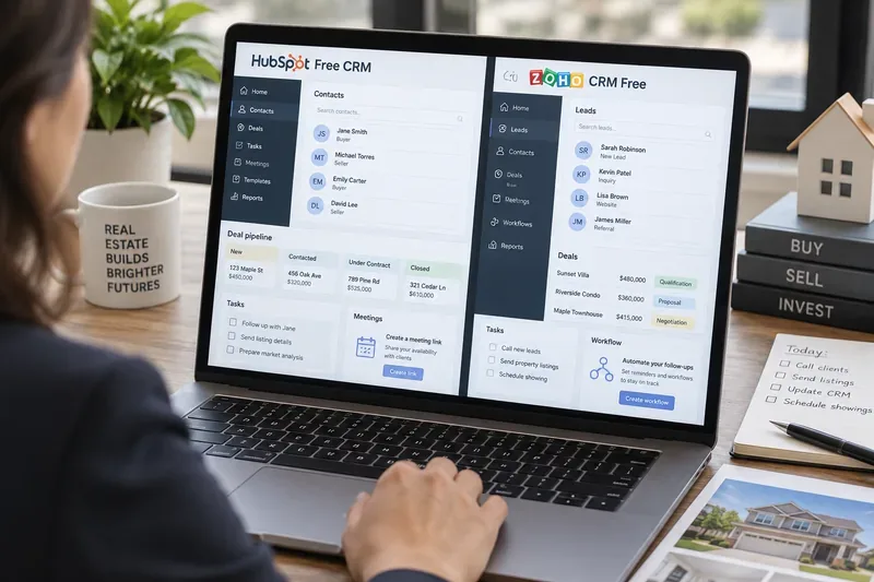 HubSpot Free CRM vs. Zoho CRM for enlige ejendomsmæglere: Hvilken er bedst i 2026?